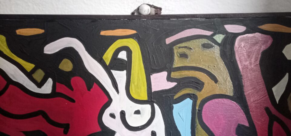 particolare sorrisi dipinti il buio ci fa germogliare acrylic 2006